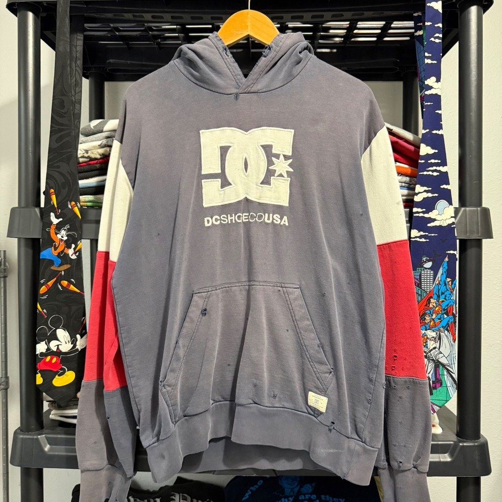 Y2K Grey DC Shoes Co USA Colorblock Hoodie Size M Light Thrashing